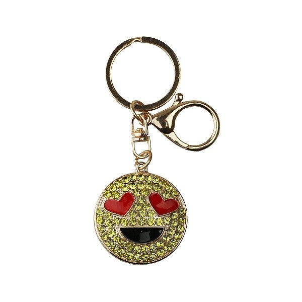 Sleutelhanger glitter smiley harten ogen