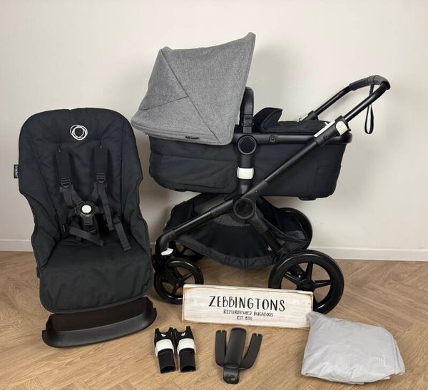 🩶Bugaboo Fox 3 Black With Grey Melange Hood 🩶