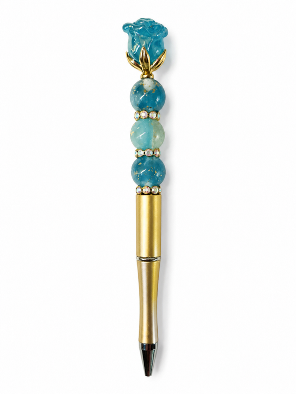 Gouden Pen met Turquoise  Roos