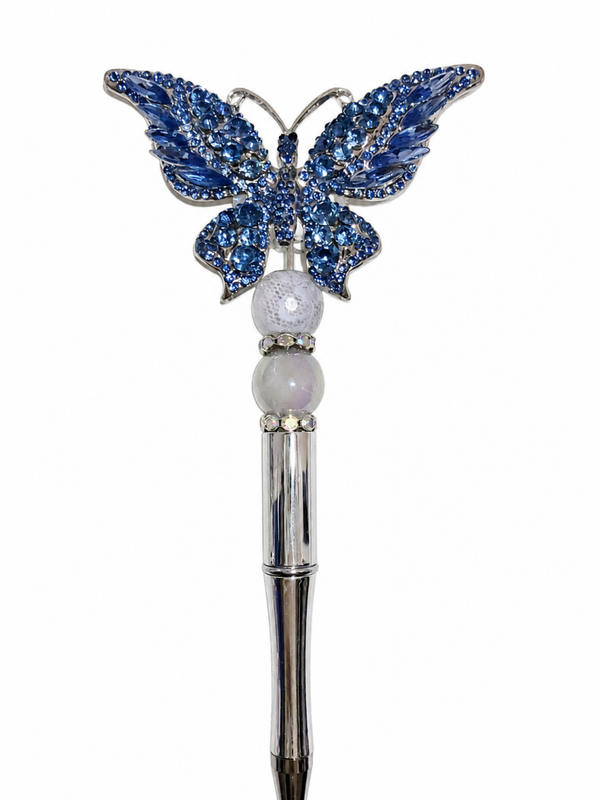 Luxe Blauwe Vlinderpen met Strass