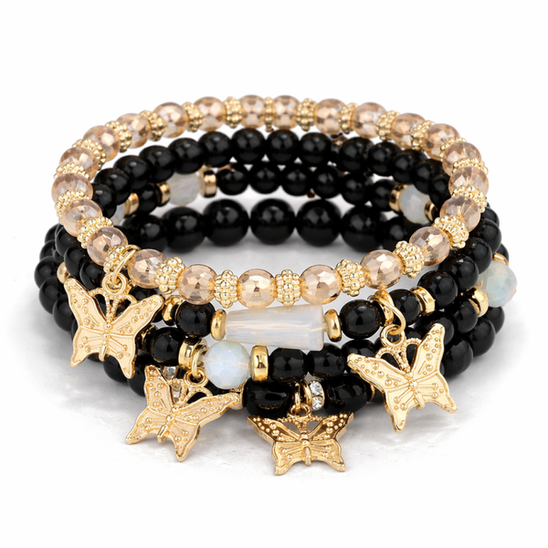 Midnight Butterfly Armband Set – Zwart & Goud