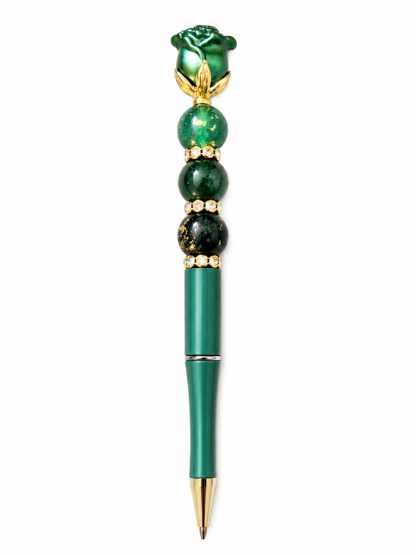 Luxe groene pen met roos