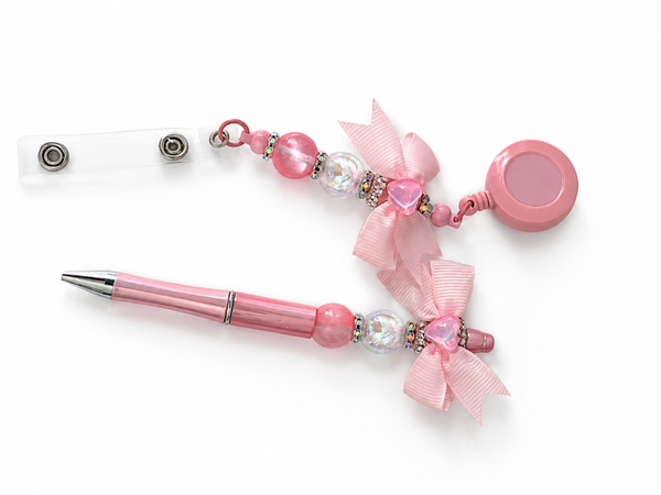 Roze Luxe Pen & Badgehouder Set