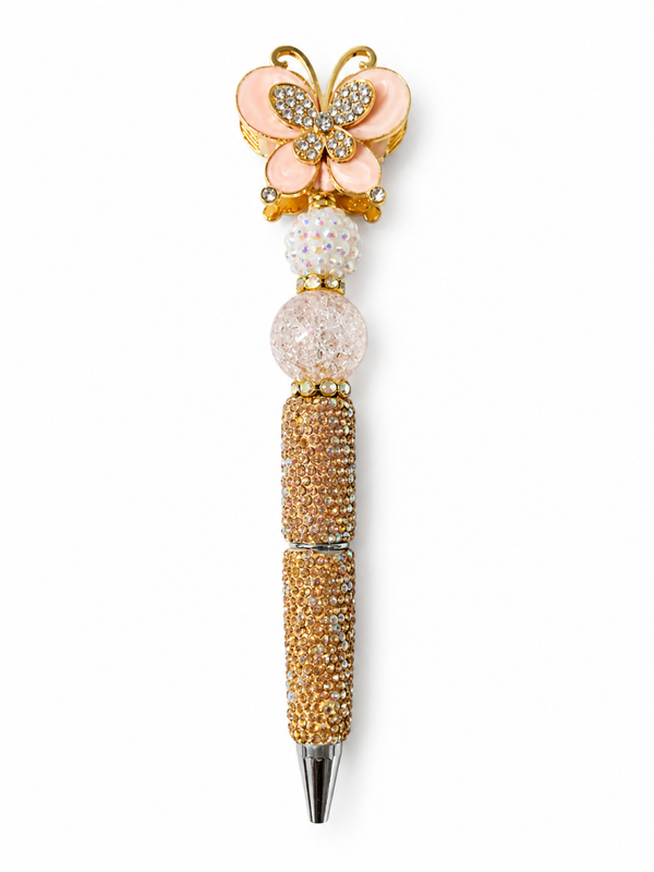 Gouden Glitterpen met Vlinder
