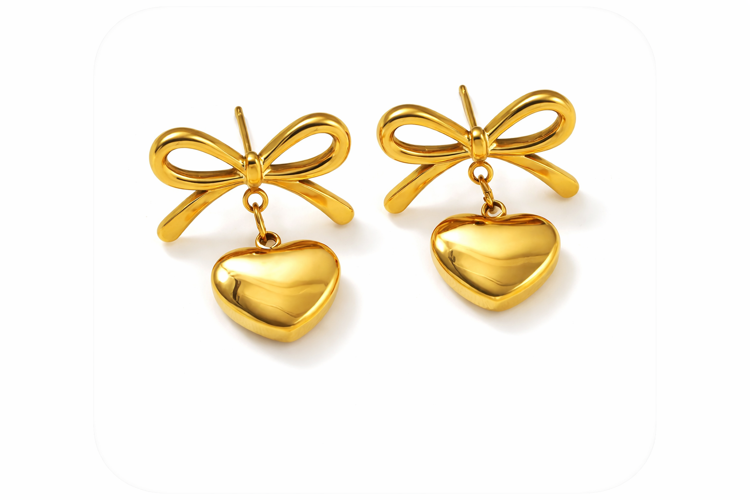 Golden Bow Heart Earrings – Stainless Steel