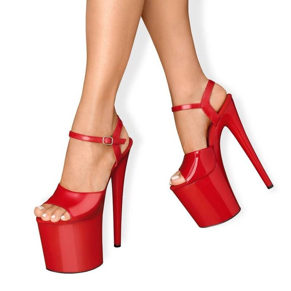 Plateau-Sandaletten High Heels mit 20 cm Pfennigabsatz – Rot – Größe 37 – Neu