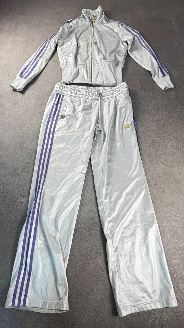 Adidas Originals x Missy Elliott Respect M.E. Trainingsanzug 2010 – Silber/Lila/Gold – Gr. 46 – Y2K Vintage