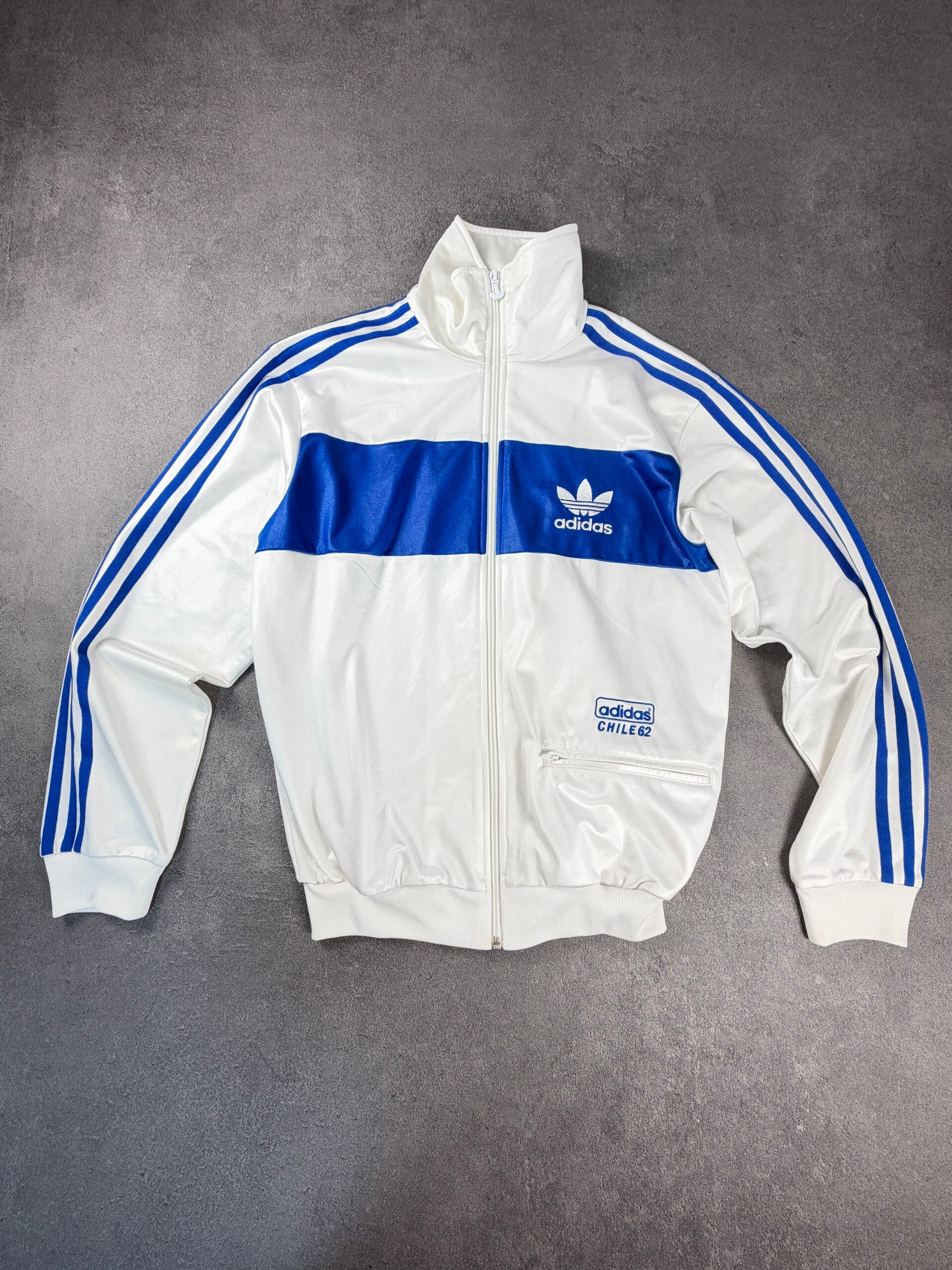 Adidas Originals Chile 62 Vintage Trainingsjacke 2007 – Weiß/Blau – Größe S – Retro Y2K