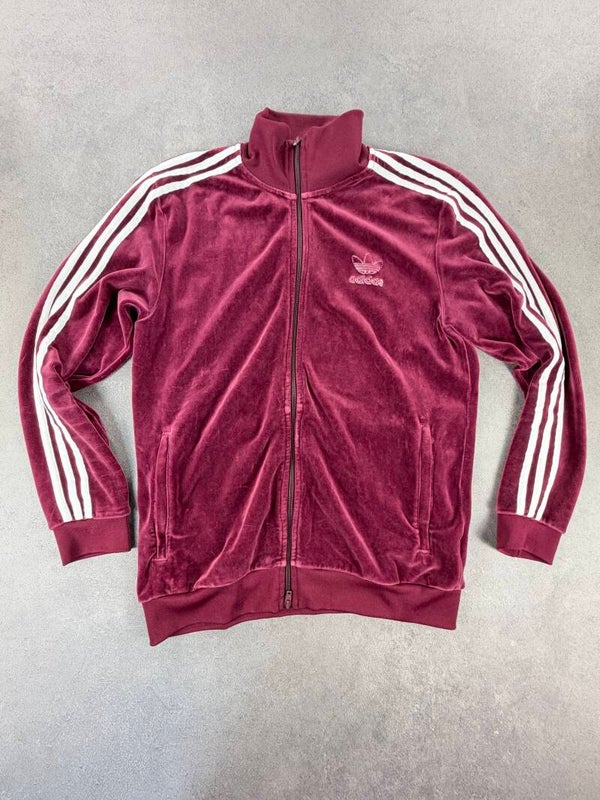 Adidas Originals Velours Trainingsjacke – Bordeauxrot / Weiß