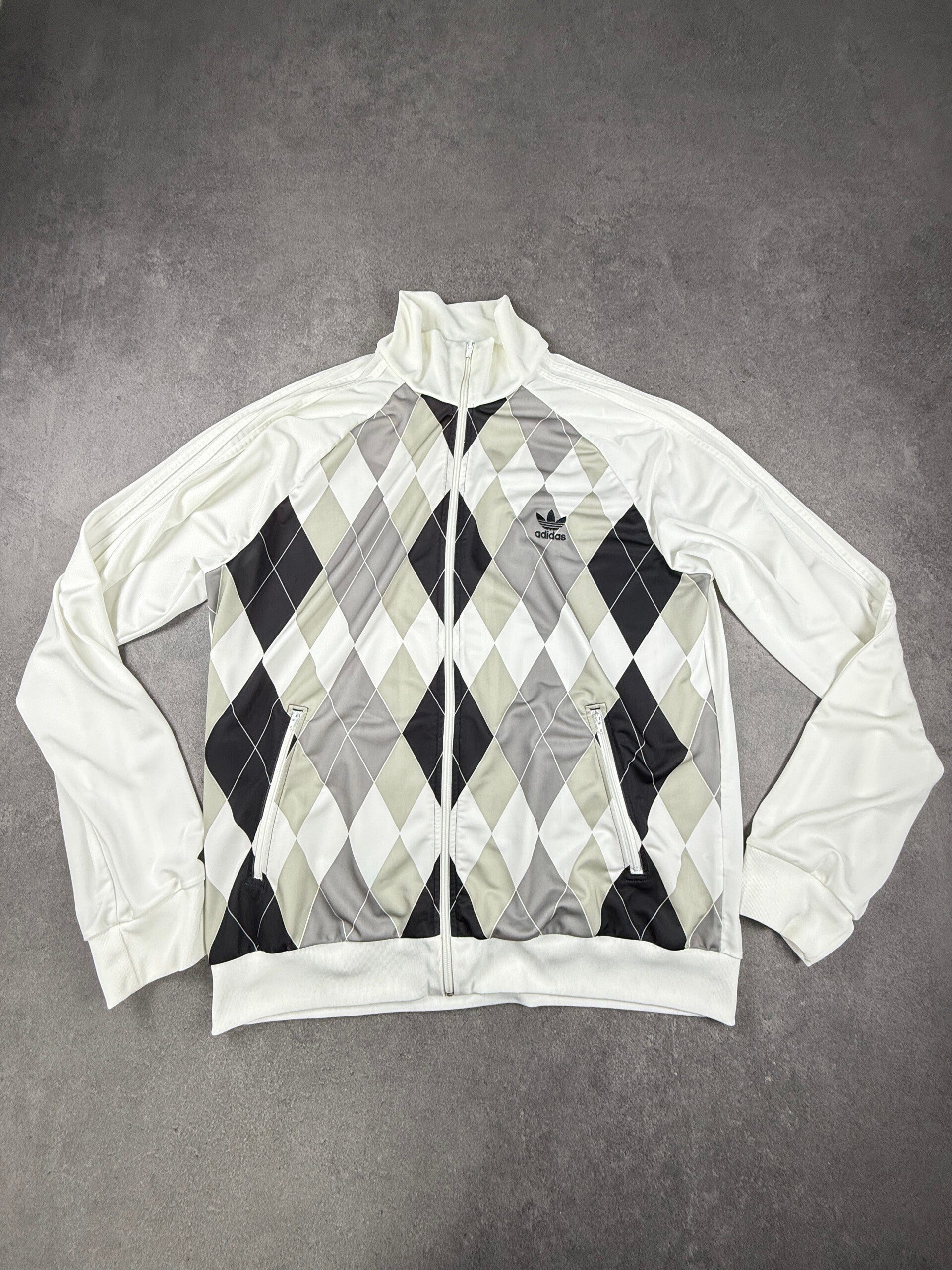 Adidas Originals Ivan Lendl Argyle Tennis Track Top – Weiß / Grau / Schwarz – XXL – 2007