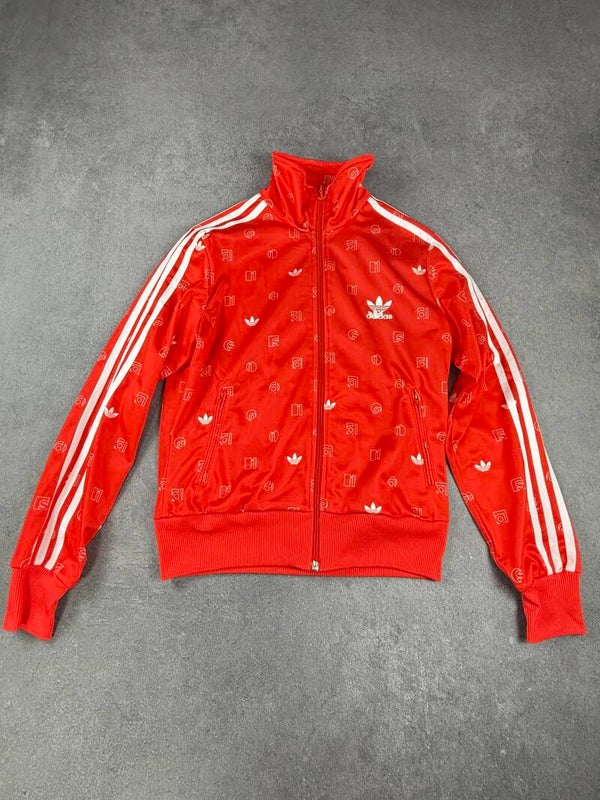 Adidas Track Jacket rot All-Over Trefoil Print – Größe 40 – Vintage 2011