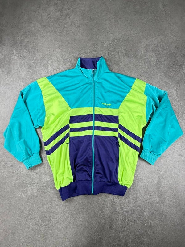 Adidas Track Jacket Colorblock Türkis/Neon-Grün/Navy Größe M (ca. späte 80er/frühe 90er)