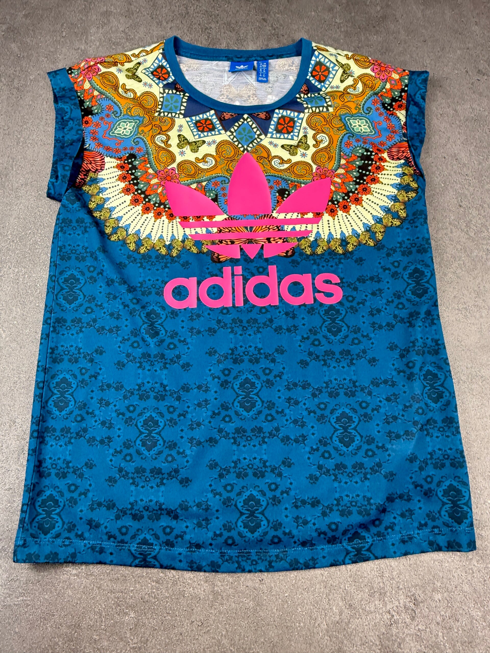 Adidas Originals Graphic T-Shirt – Blau / Multicolor / Pink – Damen 36 / UK 10 – 2017