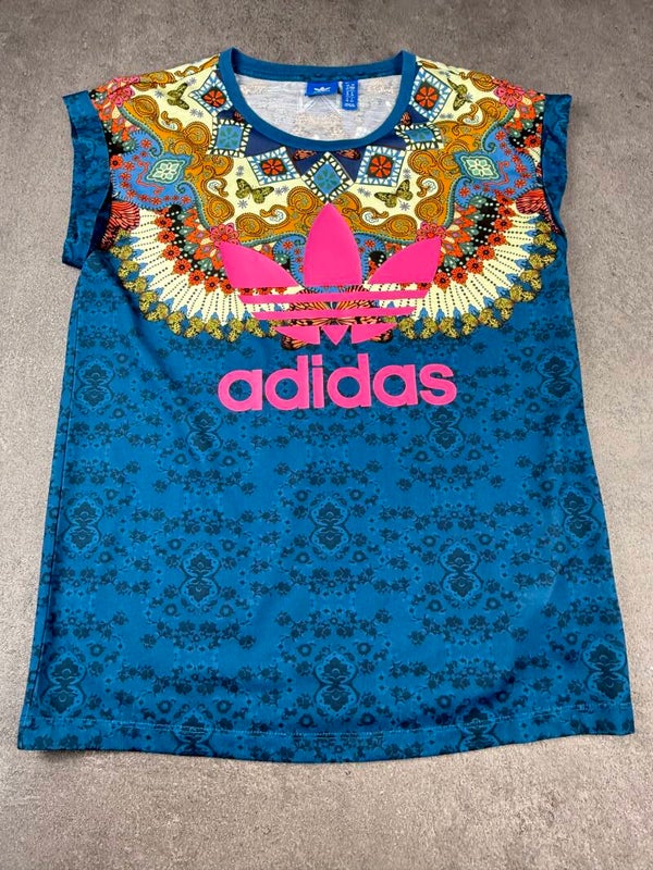 Adidas Originals Graphic T-Shirt – Blau / Multicolor / Pink – Damen 36 / UK 10 – 2017