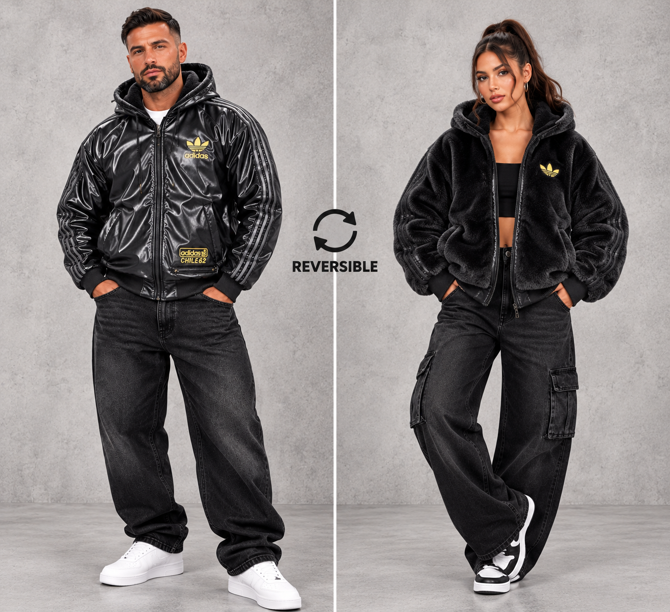 Adidas Originals Chile 62 Wendejacke – Schwarz / Gold