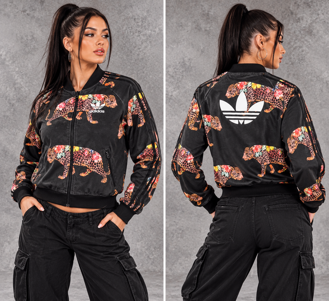 Adidas Originals Leopard Floral Track Jacket – Schwarz / Multicolor
