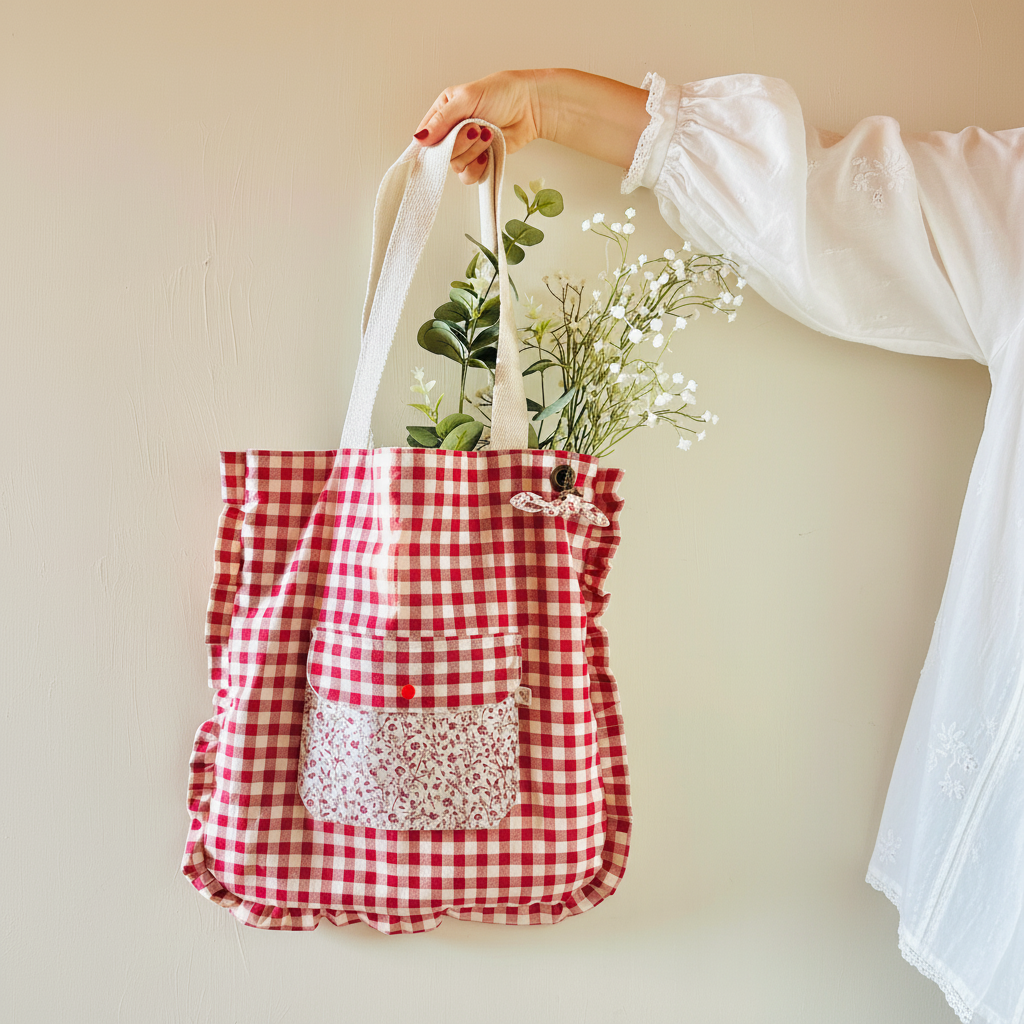 Tote bag con volante y bolsillo exterior