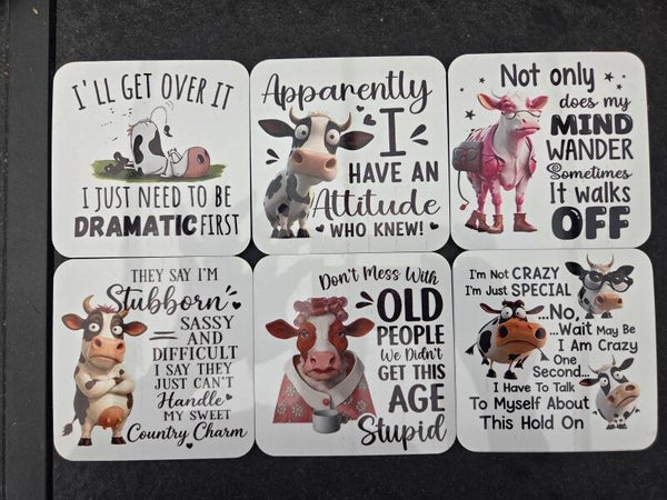 Set van 6 onderzetters - Grappige koeien