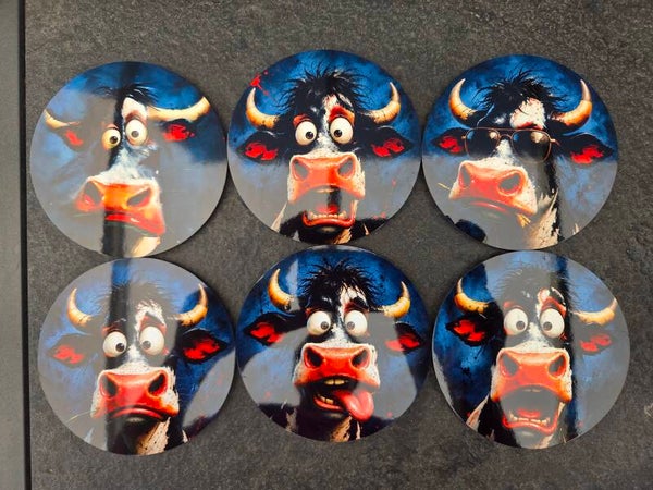 Set van 6 onderzetters - Koeien selfie