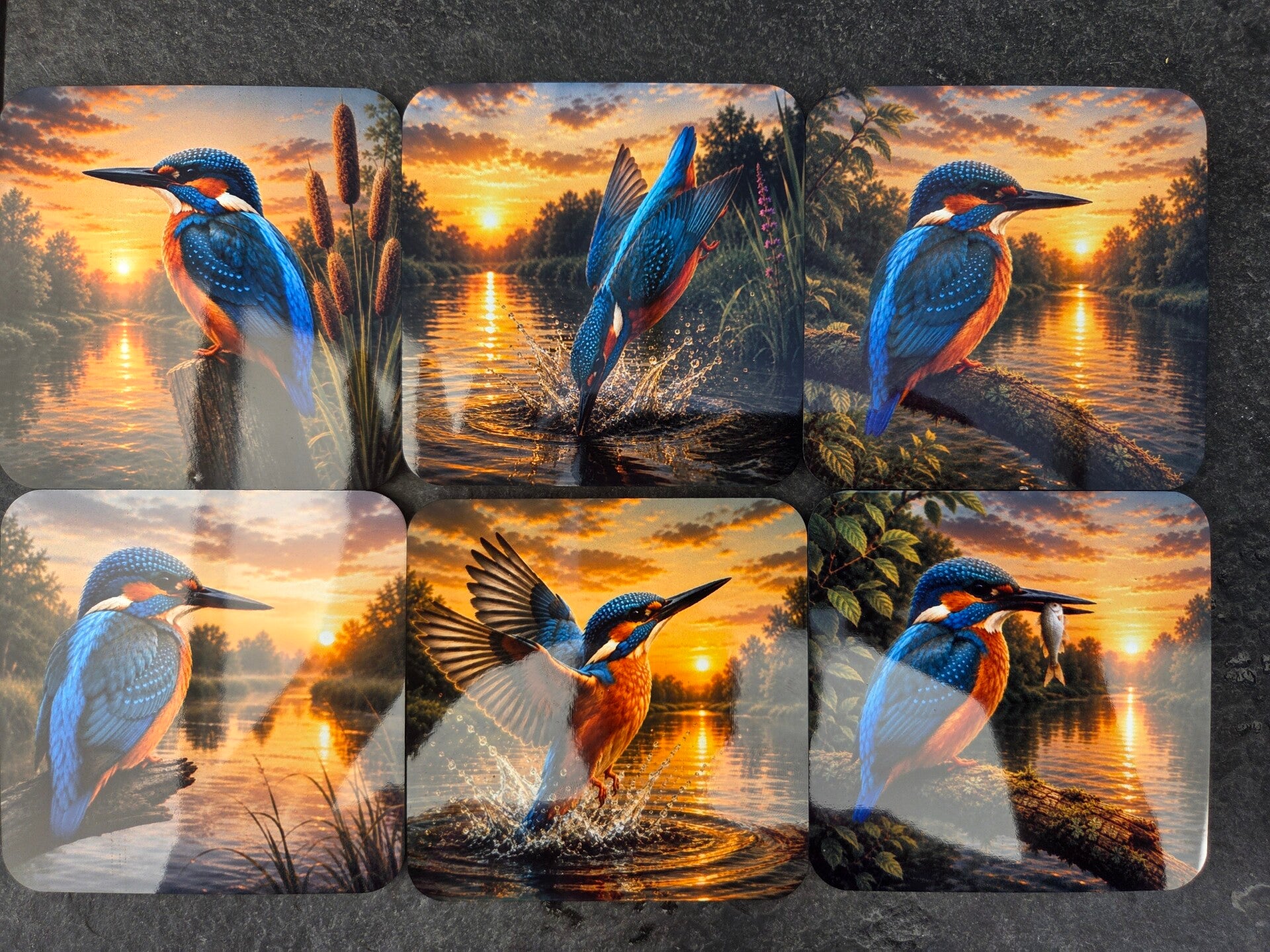 Set van 6 onderzetters - IJsvogels