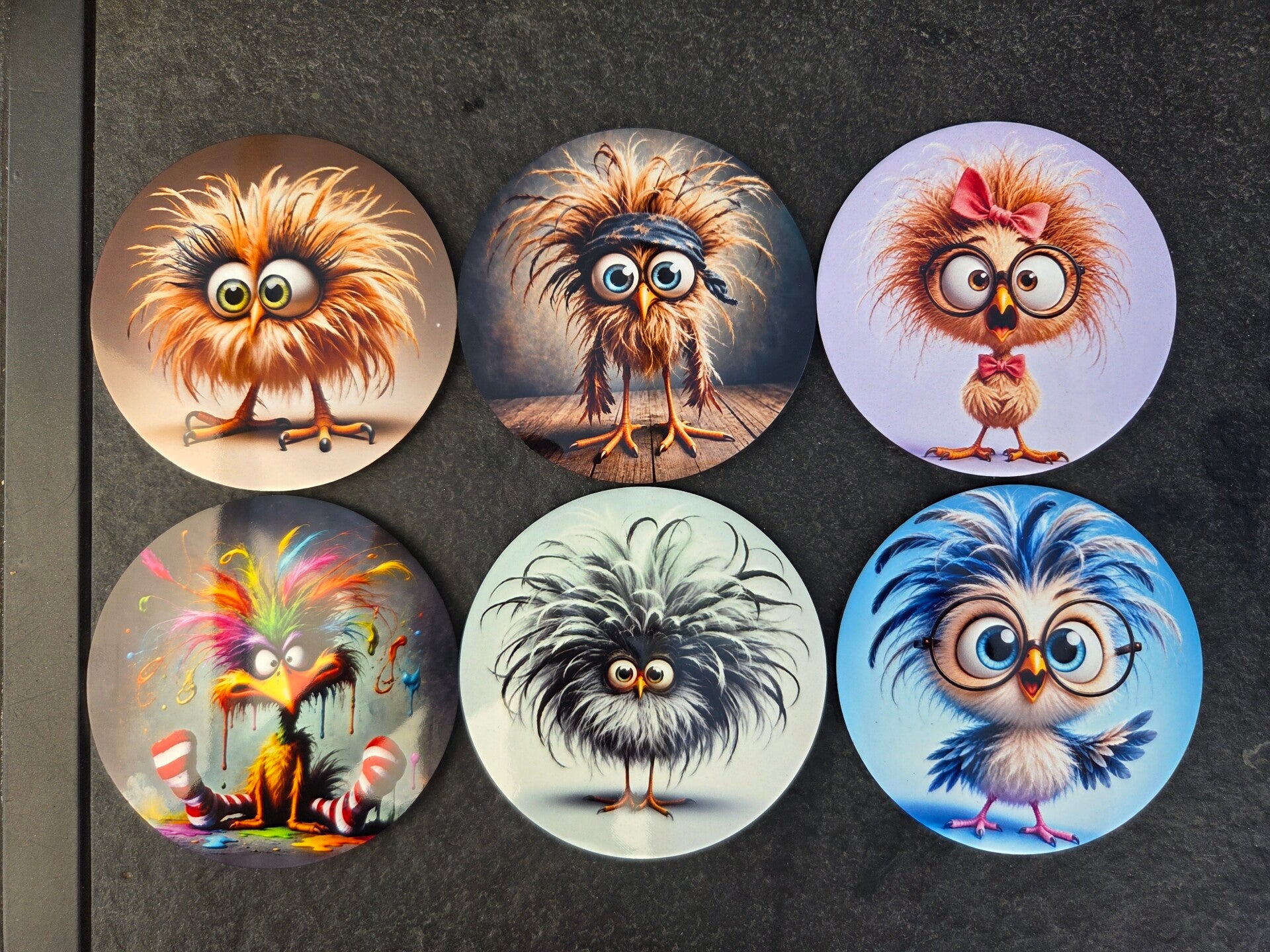 Set van 6 onderzetters - Grappige vogels