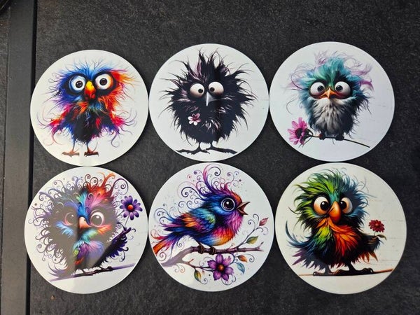 Set van 6 onderzetters - Kleurrijke fantasievogels