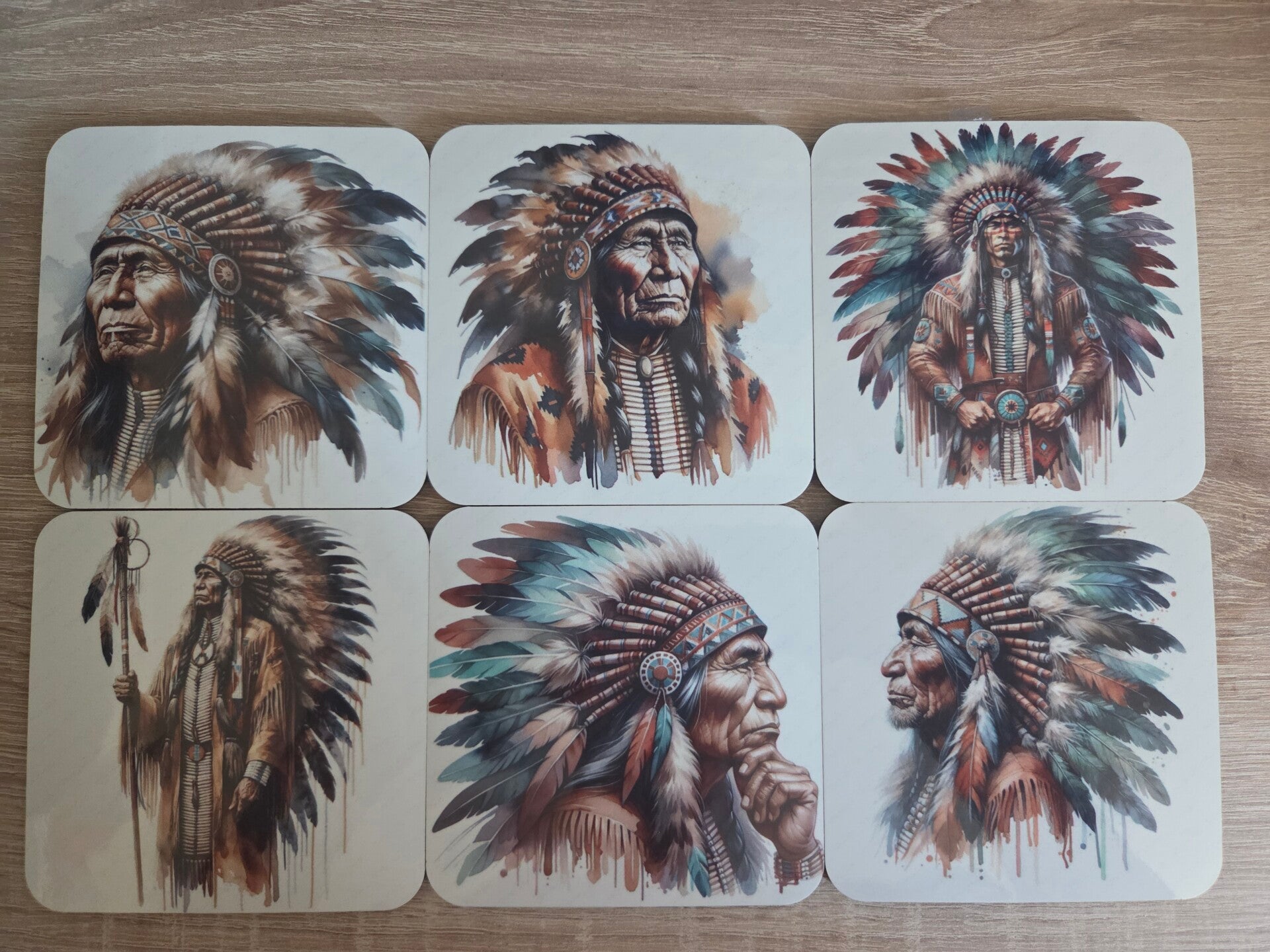 Set van 6 onderzetters - Indianen