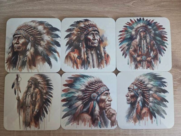 Set van 6 onderzetters - Indianen
