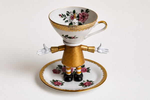 Lady Magnolia and Her Curious Cat | Porcelain Assemblage Art