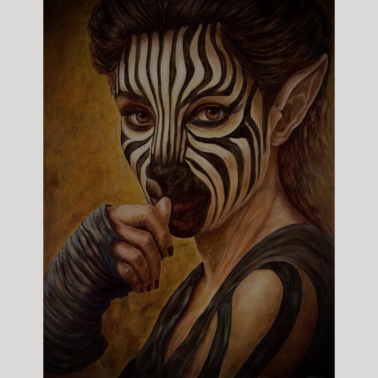 Zebrina Dualis – Human Zebra Hybrid Oil Painting | Margreet Blaas