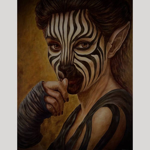 Zebrina Dualis – Human Zebra Hybrid Oil Painting | Margreet Blaas