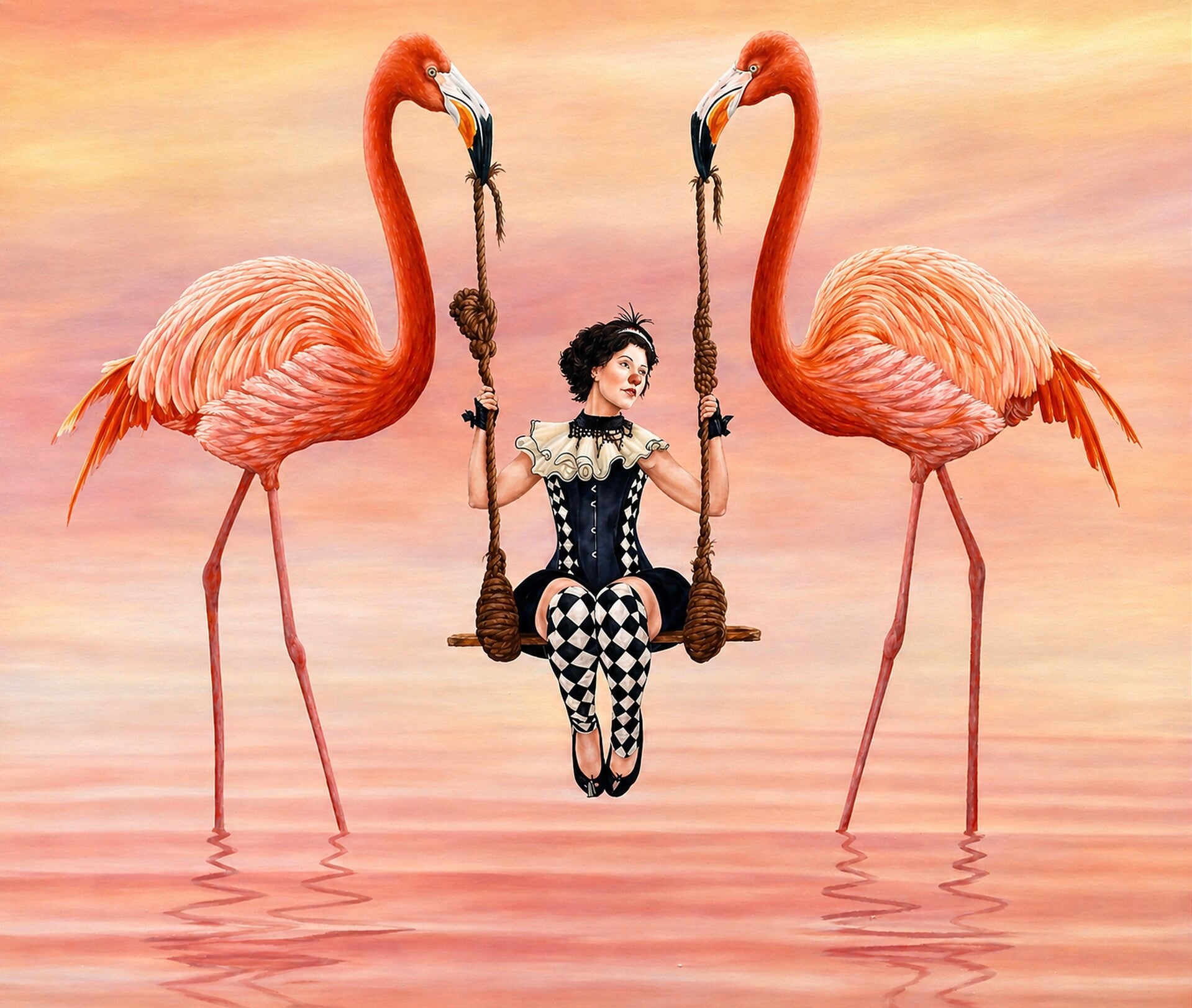 Girl Without a Shade – Circus Surrealism Flamingo Art Print