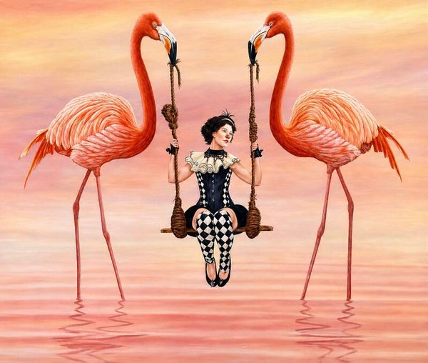 Girl Without a Shade – Circus Surrealism Flamingo Art Print
