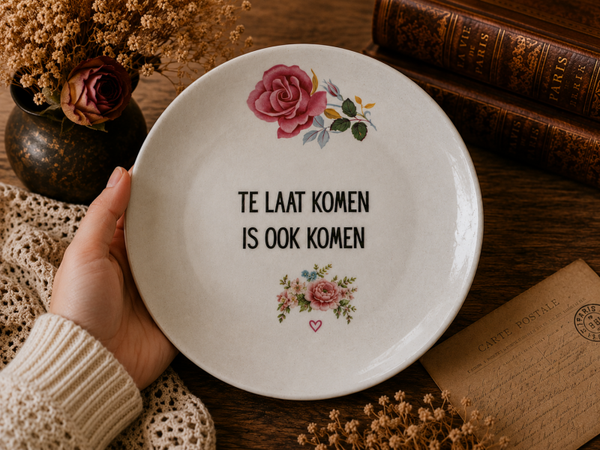 Te laat komen is ook komen | vintage quote plate