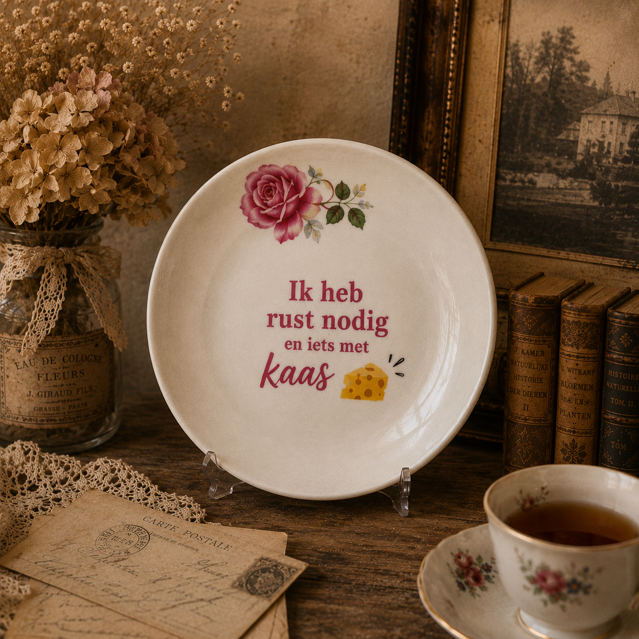 Ik heb rust nodig en iets met kaas | vintage quote plate