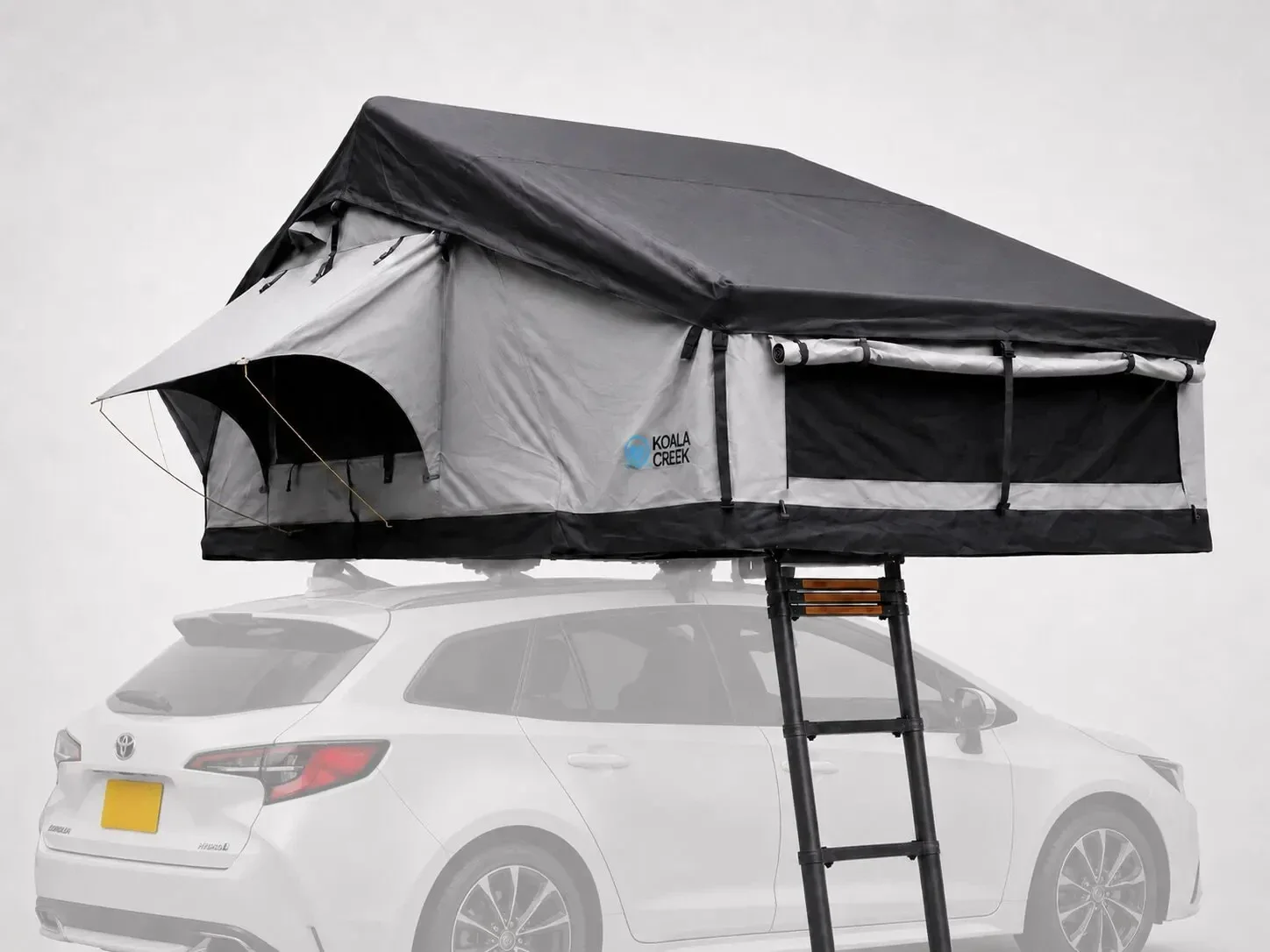 Koala Creek softcover daktent met overdekte instap. Model Teide 160L-V3 Overlander in kleur grijs.