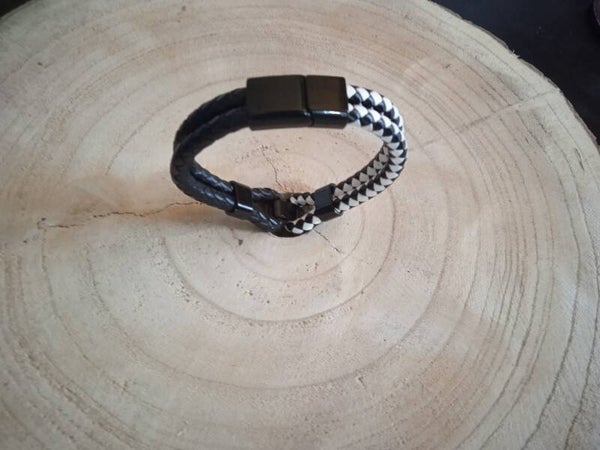 Leer armbanden black, wit ,