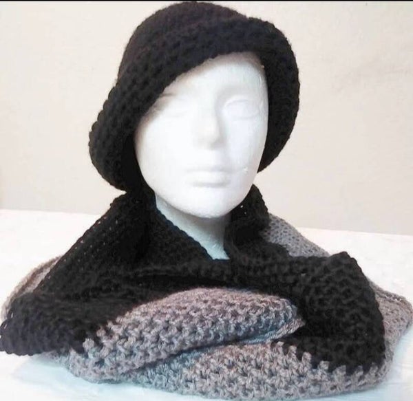 Unisex Crochet Brim Fitted Hat Thick Winter Scarf Fashion Winter Set