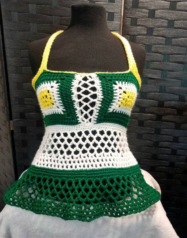 Medium Crochet Sunflower Tank Top: Boho Hippie Flounce, Handmade USA