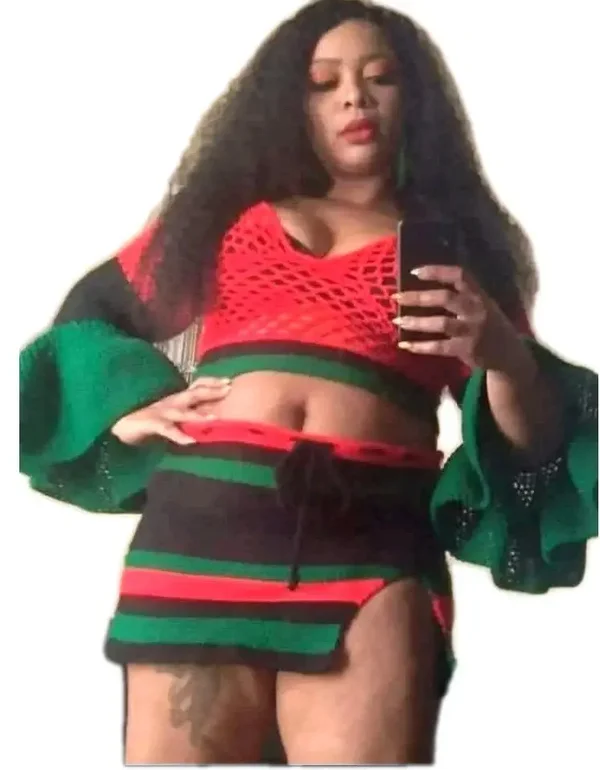 Women's 1XL Crochet Multicolor Cropped Bell Sleeve Top Striped Slit Mini