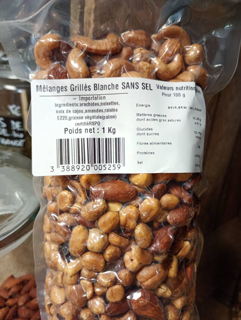 mélange fruits sec blanc non salé