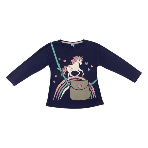 Langarmshirt mit Einhorn & Regenbogen Print - Größe 116