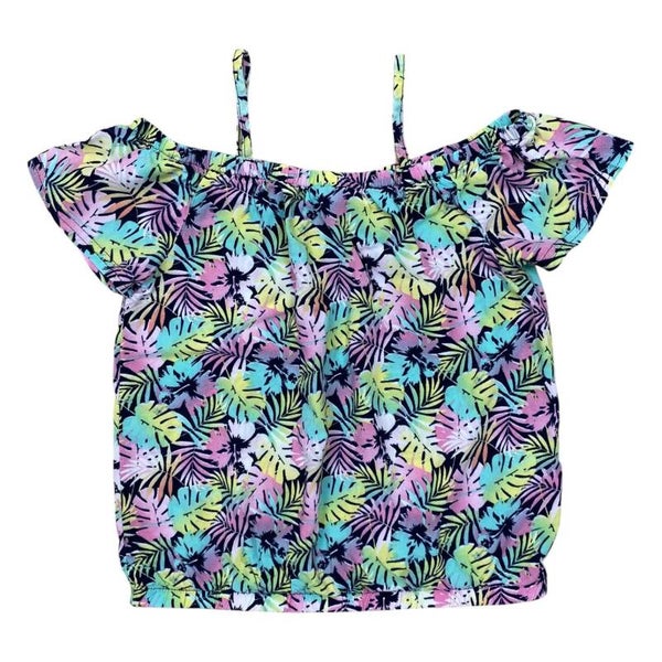Off-Shoulder Top mit tropischem Muster - Größe 134/140