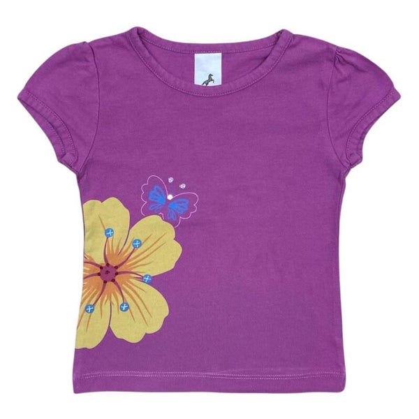 T-Shirt mit Blumen- und Schmetterlings-Print - Größe 92