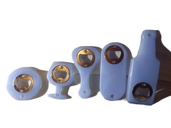 set van 5 flesopeners, licht blauw