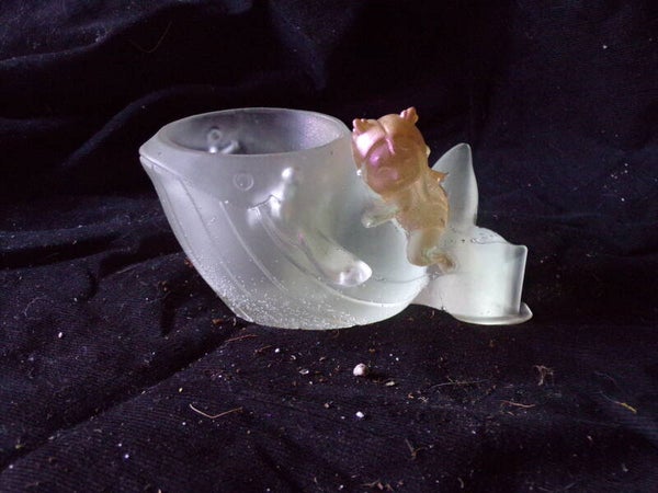bloempot walvis met elfenkind,  doorzichtig/champagne