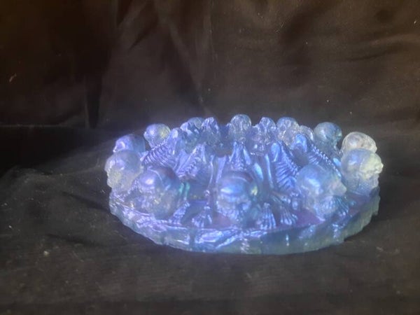 skeletten asbak  kameleon blauw