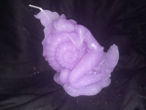 zeemeermin liggend op schelp paars