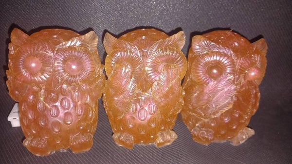 set lampjes uiltjes, horen, zien en zwijgen, brons met glinsters