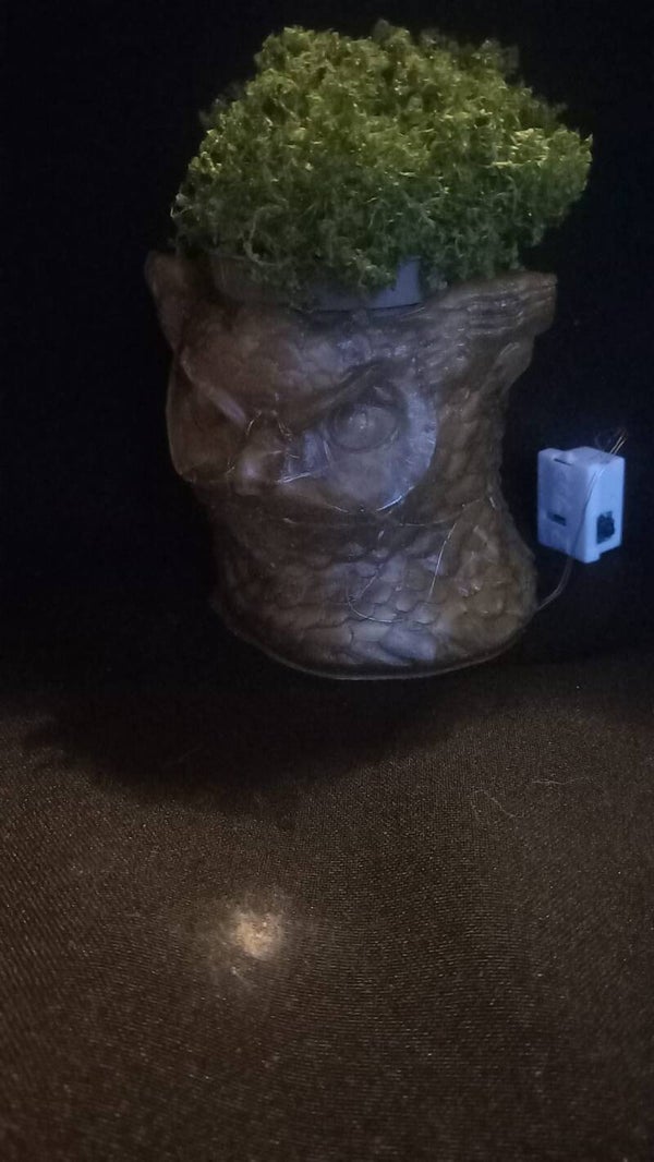 bloempot uil II, bruin, met ledverlichting